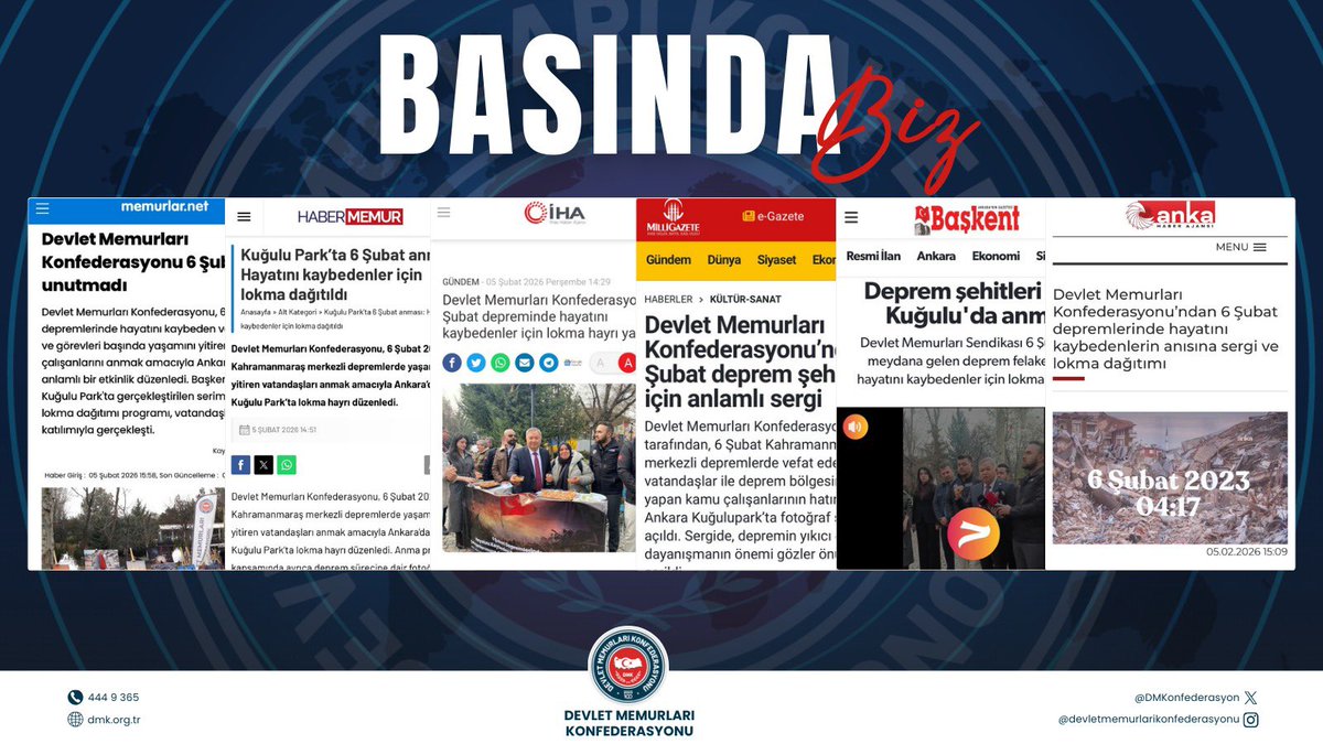 Konfederasyonumuz tarafından, 6 Şubat depremlerini unutturmamak amacıyla düzenlenen resim sergisi, ulusal ve yerel haber ajanslarında geniş yer buldu.

Depremde hayatını kaybeden vatandaşlarımız ve görevleri başında vefat eden kamu çalışanlarımızın aziz hatırasını yaşatmak