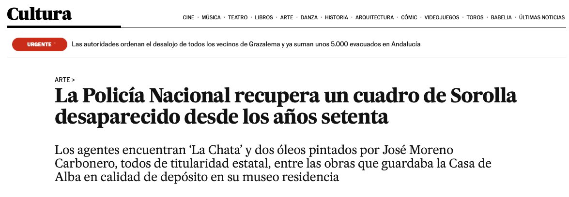 Aparecen tres cuadros de Patrimonio Nacional, de casualidad, por supuesto, en el Palacio de Liria. 
Igual hay que registrar todas las fincas de la Casa de Alba y ya puestos de los Franco Mtez. Bordiu a ver cuanto Patrimonio Nacional nos encontramos, de casualidad, por supuesto.