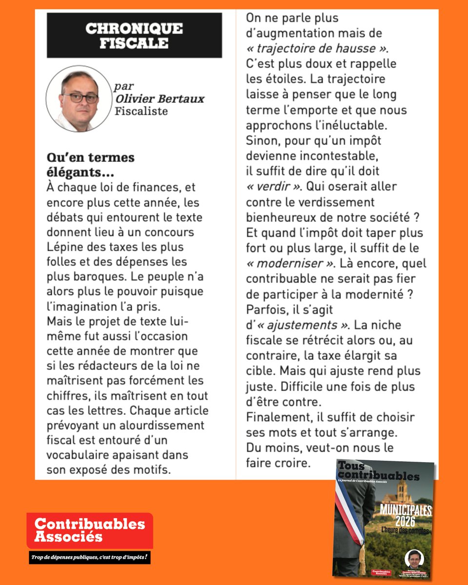 ✍🏻La chronique de notre expert fiscaliste Olivier Bertaux, à retrouver dans le nouveau numéro de Tous contribuables ➡️contribuablesassocies.org/2025/12/24/mun…