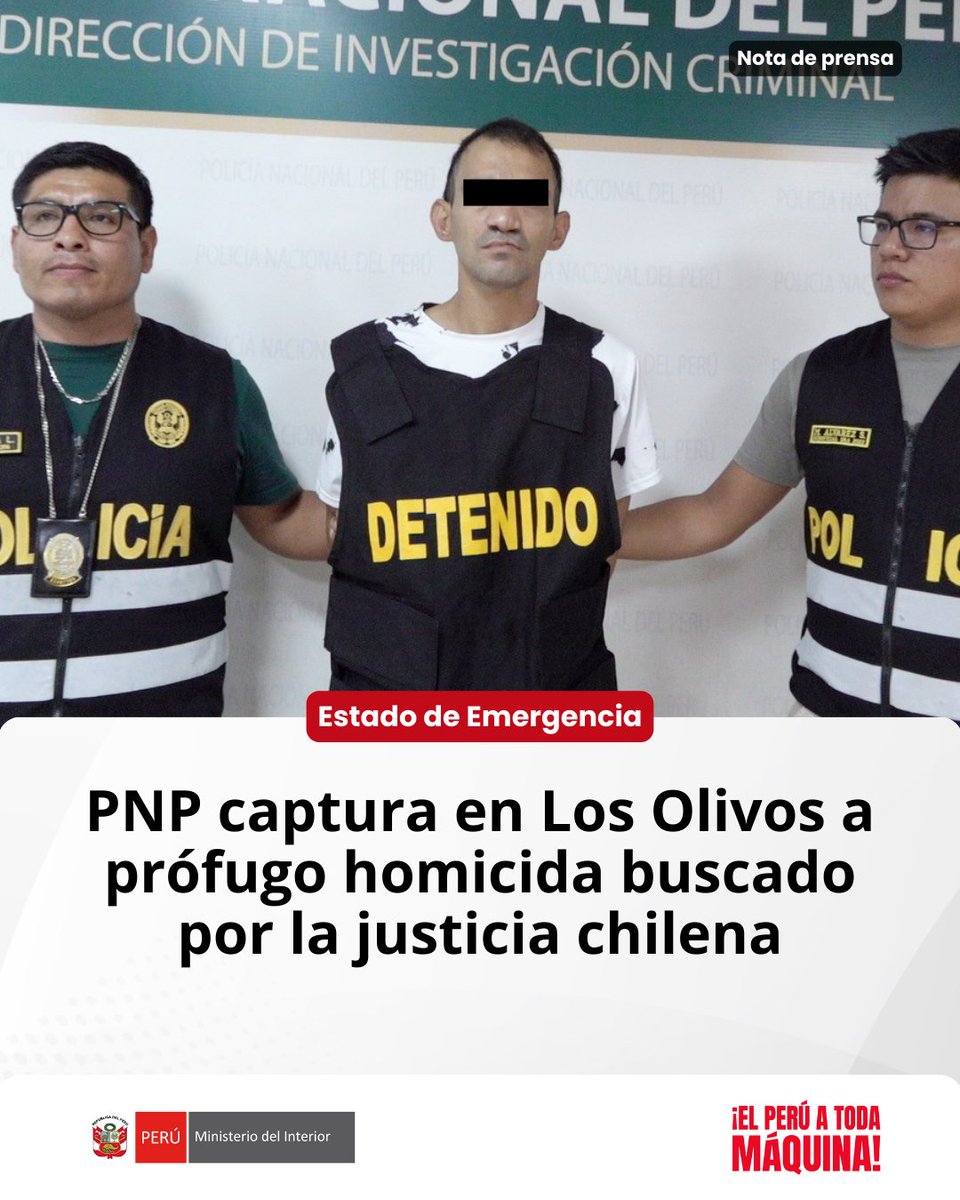 #NotaDePrensa | Se trata de Antonio Carpinetto Rodríguez, de nacionalidad venezolana, quien registra una notificación roja de Interpol por un crimen cometido en Santiago, Chile.

🗞️ Más información ➡️ gob.pe/n/1347944

#ElPerúATodaMáquina