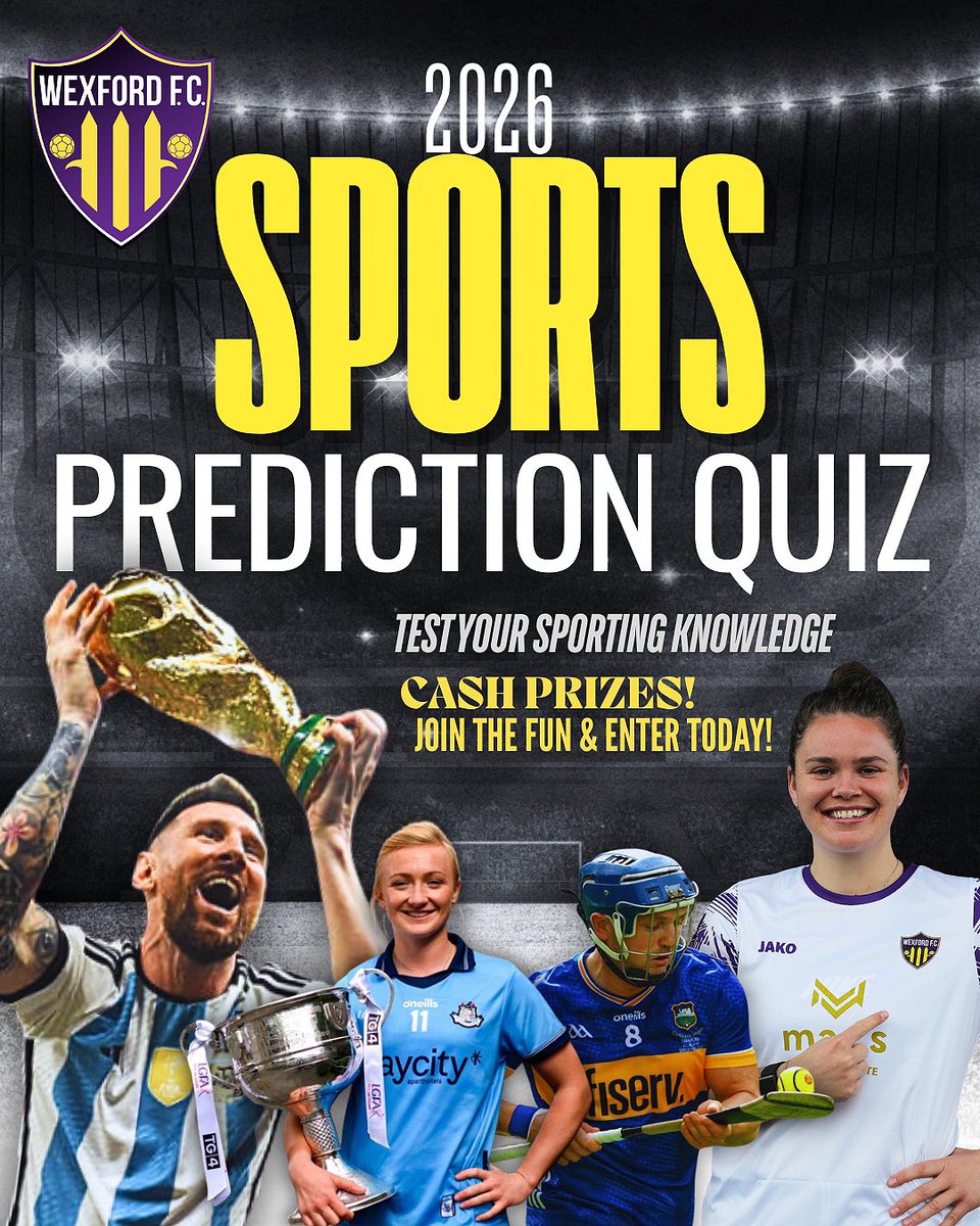 ⭐️ Simply predict the outcome of the biggest sporting events of the year - top our leader board and win the top prize of €500!

Click on the link below to pay the €20 Entry Fee and we will email a link to complete our 2026 Sports Prediction Quiz!

➡️ buy.stripe.com/6oUbJ1349gAL1m…