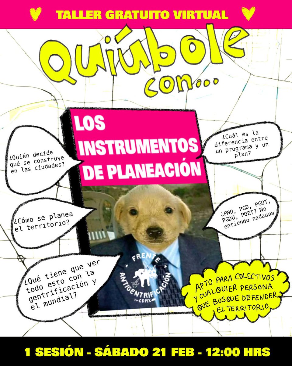 ¿Quién decide qué se construye, qué se permite y qué se prohíbe en los territorios que habitamos? Súmate a nuestro 2do taller gratuito 👉 Quiúbole con los Instrumentos de Planeación: 

Apto para colectivos y cualquier persona que busque defender el territorio.