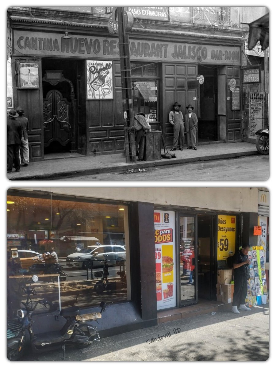 enrisandomtz's tweet photo. Cantina y cabaret Nuevo Jalisco, calle San Juan de Letrán (hoy Eje central Lázaro Cárdenas) número 58, centro histórico de la ciudad de México, en este lugar en la actualidad se encuentra un restaurante de comida rapida, 1928-2026. https://t.co/64137QQimy