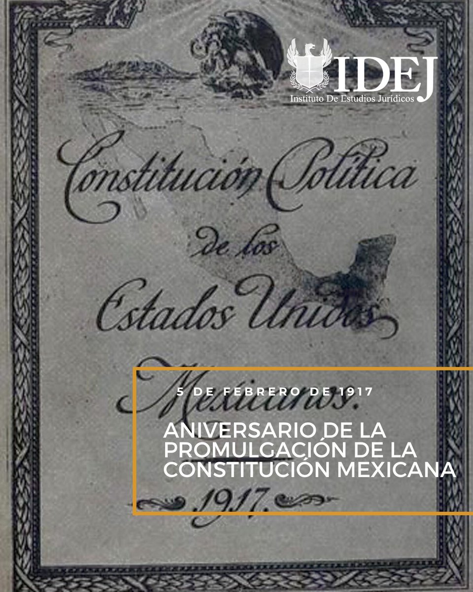 #Efeméride | 📖 El 5 de febrero de 1917 el Presidente Venustiano Carranza promulgó la Constitución Política de los Estados Unidos Mexicanos. 📜 Fue la primera Constitución de tipo social del mundo y, por lo mismo, tal vez la más avanzada en aquel momento. 🇲🇽⚖️