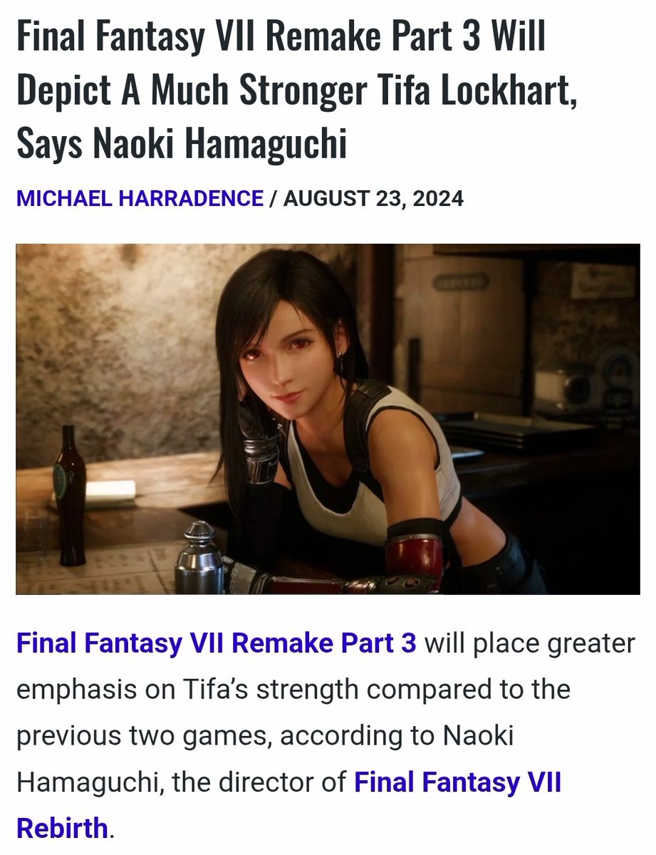 Tifa haters always talk as if Rebirth is the last game. They are not ready for the third part