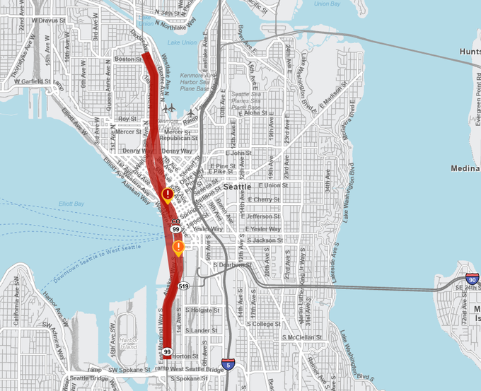 [SR-99] 시애틀 SR 99 터널, 금/토 야간 폐쇄