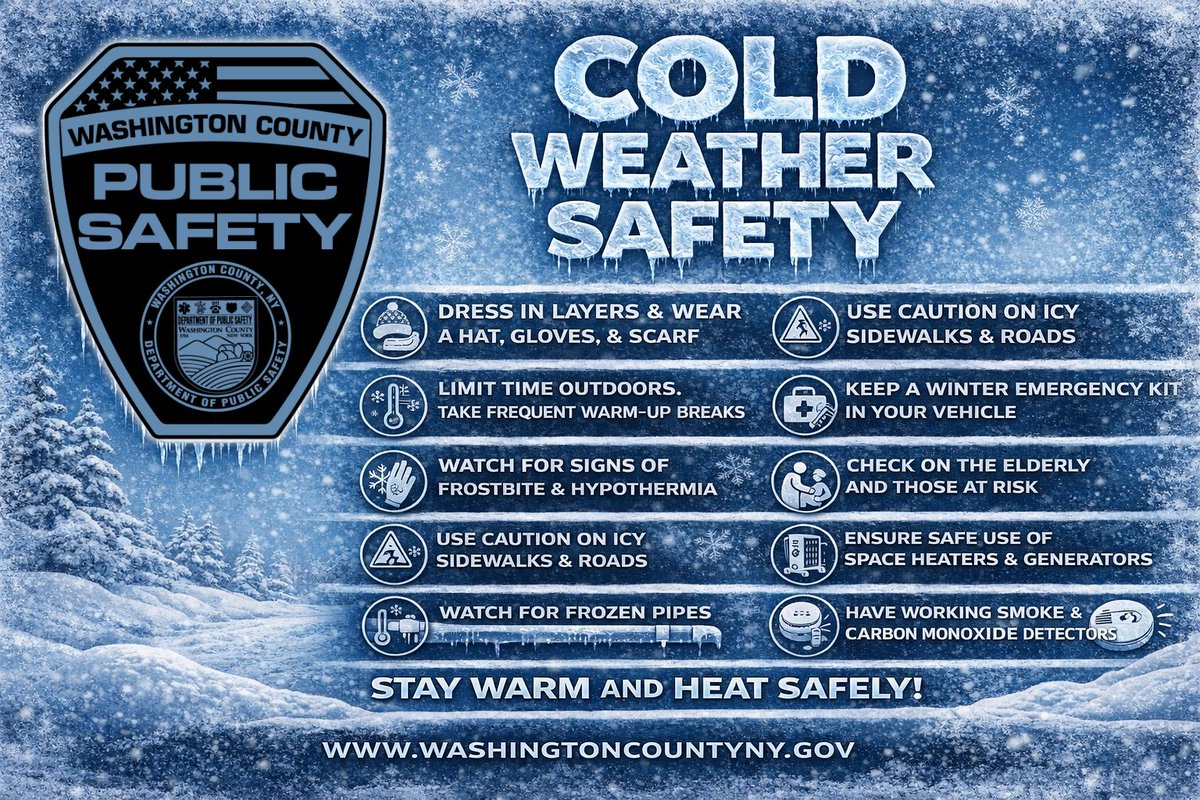 WashCoNYPubSafe's tweet image. EXTREME COLD WATCH ISSUED, DANGER FOR COLD WEATHER &amp;amp; FIRE EMERGENCIES CONTINUES AND... WINTERFEST CANCELLED

More dangerously cold conditions for the weekend ahead, PLEASE help ensure the safety of your family and friends... #StayWarm and #HeatSafely

bit.ly/3MrDSzP