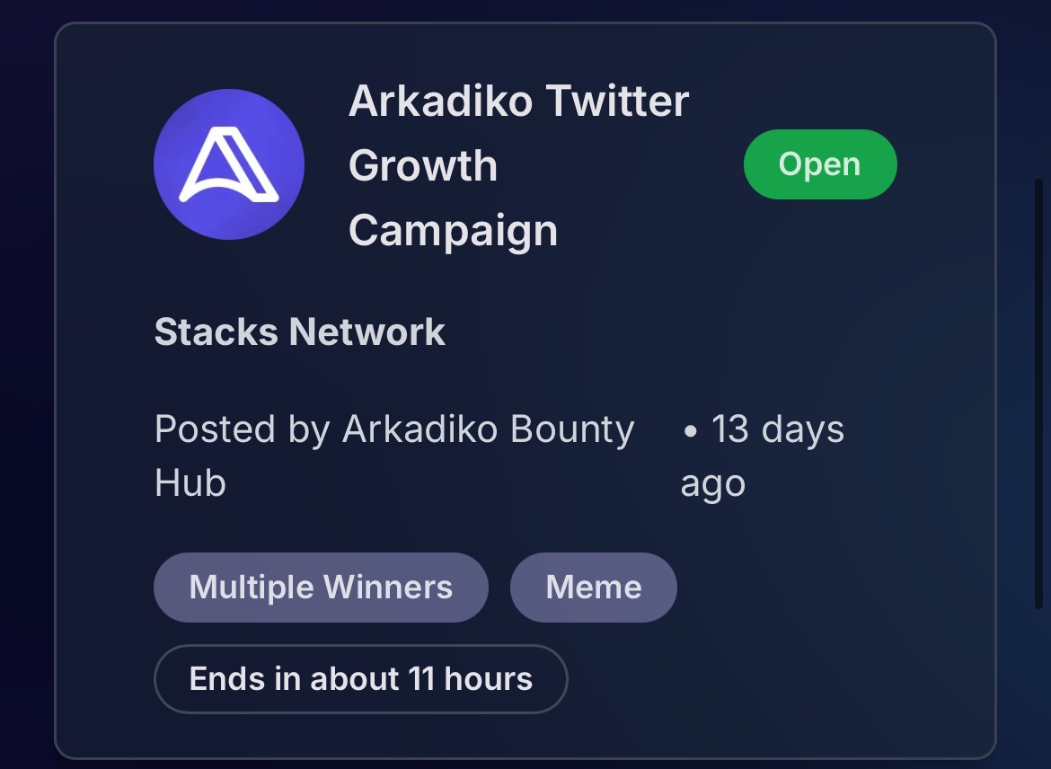zeroauthdao's tweet photo. ⏰ Bounty Reminder - Ending Soon ⏰
Arkadiko Twitter Growth Campaign
Reward: 105 $STX
Create a 10-tweet thread on Arkadiko features, benefits, or updates.
Must include visuals and real engagement.
Tag: @ArkadikoFinance & @zeroauthdao
Hashtag: #DIKO
Last hours to submit, ship your thread and earn $STX.