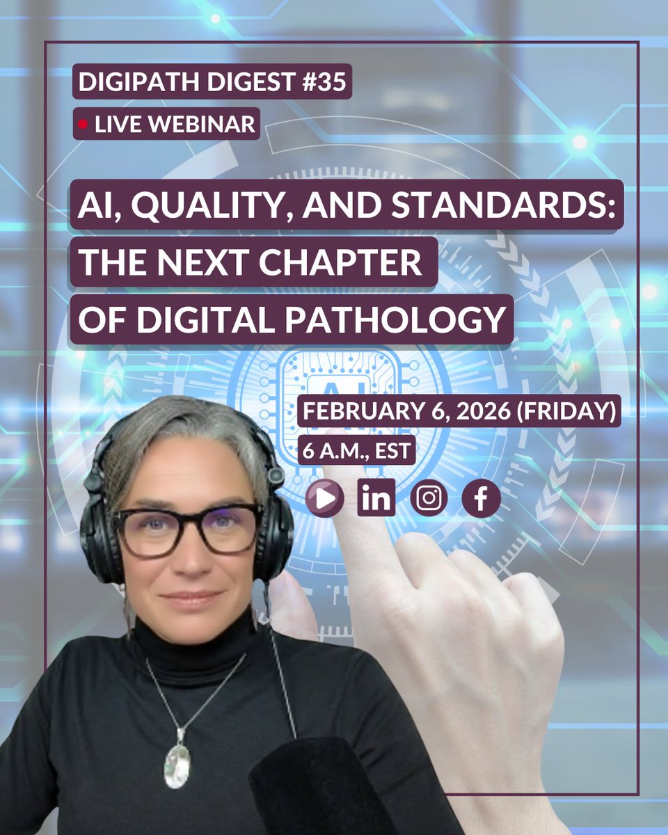 olkazuraw's tweet photo. Why is digital pathology adoption still so challenging?
It’s not just AI
—it’s standards, metadata, and validation.
I’ll unpack 5 new PubMed abstracts
in DigiPath Digest #35.
Live Feb 6, 6am EST. Links in Tweets.
#DigitalPathology #PathologyAI #trlblzr https://t.co/Qp2Uo2MieX
