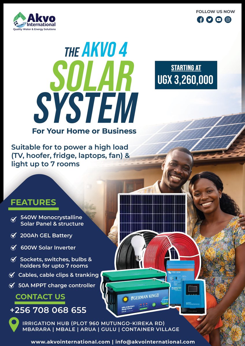 Akvointltd's tweet photo. 🚨 #ProductAnnouncement
Tired of power outages and high electricity bills?
Switch to Akvo Solar Kits — fully bundled solar packages with everything you need and nothing you don't to cut energy costs and keep your home or business powered.
 #SolarEnergy #CleanEnergy https://t.co/xfapF33omQ