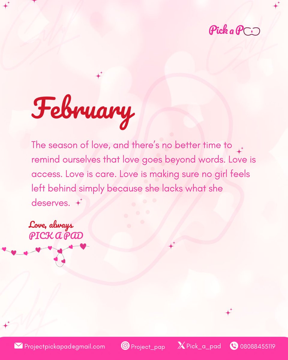 pick_a_pad's tweet photo. February, we’re ready 💗
New energy. New focus. Same commitment to dignity and care for girls who need it most.
This season is about love that shows up.
✨ Stay with us.
#pickapad #periodpoverty #seasonoflove #girlsmatter https://t.co/CkYsVYVtjX