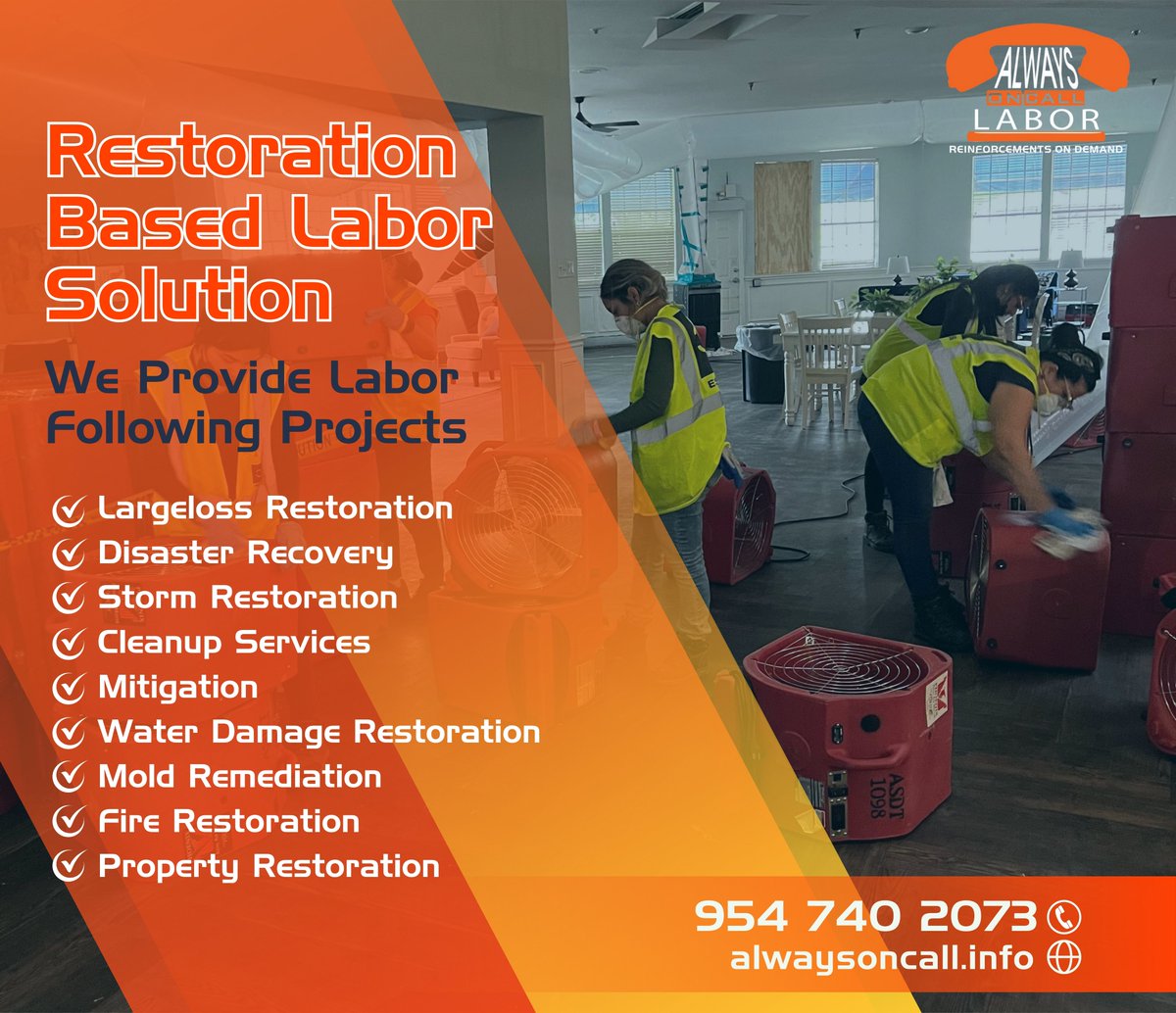 AlwaysOnCall24's tweet photo. Need restoration labor that’s ready for any disaster?
Storm damage piling up?
Water, fire, or mold projects growing fast?
Don’t let labor shortages slow your recovery.
We delivers trained restoration crews ready to handle mitigation, cleanup, and full property restoration. https://t.co/TJM5unFpc6