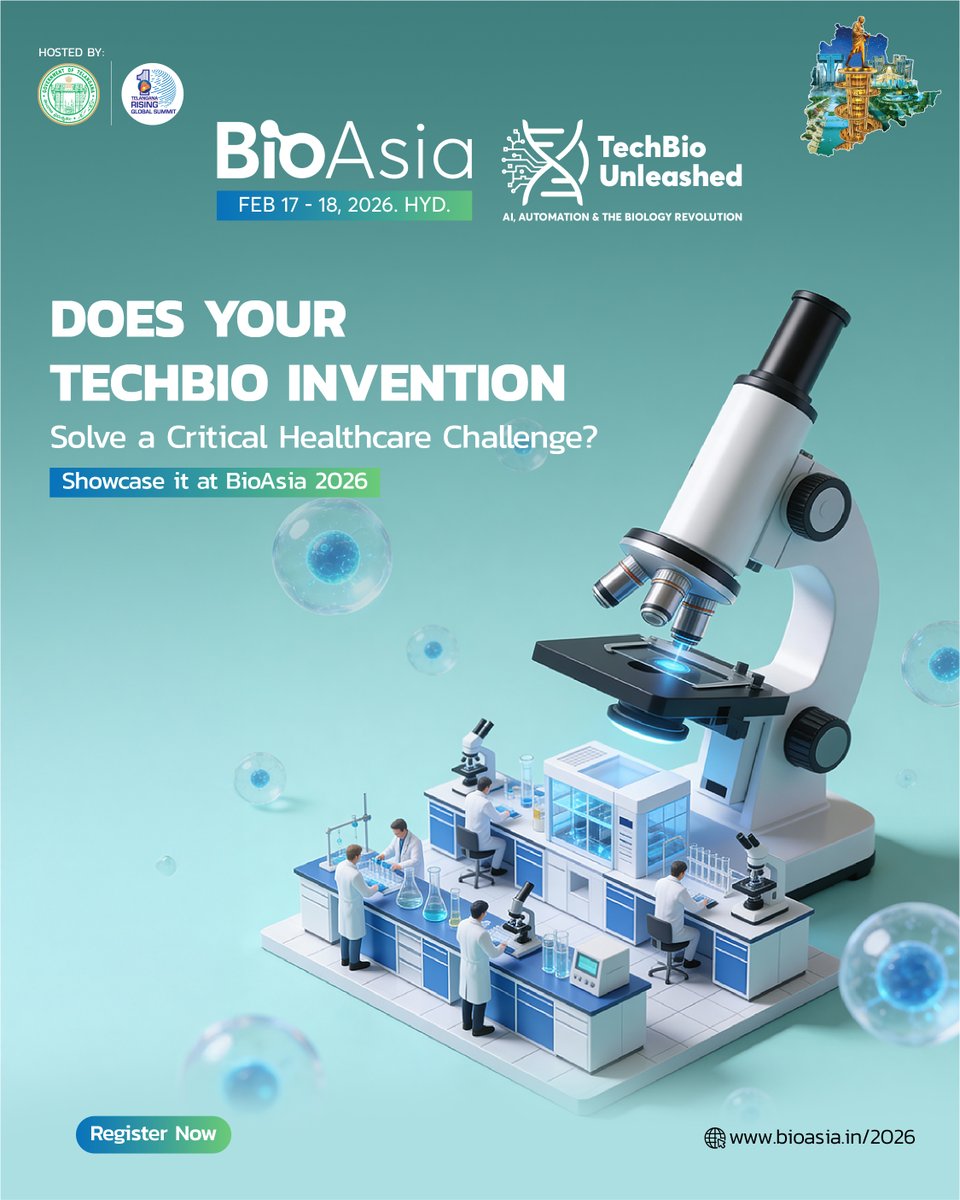 BioAsiaOfficial's tweet photo. If your innovation tackles a pressing healthcare need, BioAsia 2026 gives you the platform to demonstrate its value, connect with decision-makers, and explore pathways to scale.

Register Here: https://t.co/cpIImWVNsu

#BioAsia #TechBioUnleashed #LifeSciencesSummit #GlobalHealthcare #lifesciences #BioAsia2026