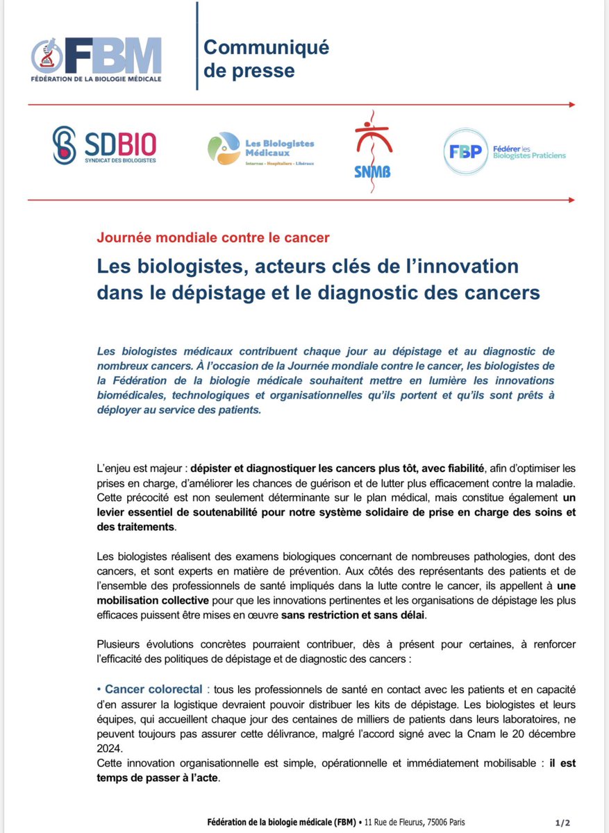 SaiyanBio's tweet photo. 💡 Savez-vous que les biologistes médicaux sont un levier encore largement sous-utilisé dans la lutte contre le cancer ?

Chaque jour, plus de 100 000 patients franchissent la porte d’un laboratoire de biologie médicale. Derrière chaque prise de sang, chaque test, il y a des professionnels de santé impliqués dans le dépistage, le diagnostic et le suivi des maladies, notamment des cancers.

👉 Pourtant, leur potentiel en santé publique reste insuffisamment exploité.

🧪 Cancer colorectal Le dépistage sauve des vies. Il est simple, fiable et efficace. Tous les professionnels de santé capables d’en assurer la logistique devraient pouvoir distribuer les kits de dépistage. Les biologistes et leurs équipes accueillent quotidiennement un très grand nombre de patients et pourraient jouer un rôle majeur dans cette diffusion. Un accord a été signé avec l’Assurance Maladie en décembre 2024 pour permettre cette évolution. Aujourd’hui, cette mesure reste encore insuffisamment appliquée sur le terrain. ➡️ Cette innovation organisationnelle est simple, immédiatement opérationnelle et permettrait d’augmenter rapidement le dépistage.

🧬 Cancer du col de l’utérus Près de 40 % des femmes ne sont pas ou insuffisamment dépistées en France, alors que ce cancer est évitable dans la grande majorité des cas. Les biologistes proposent notamment : • Un module permettant d’identifier facilement les femmes éligibles au dépistage pour tous les professionnels de santé • La possibilité de faciliter l’accès à la vaccination contre le HPV via les laboratoires, afin d’améliorer la couverture vaccinale
Les solutions existent. Elles sont prêtes à être mises en œuvre. Il faut maintenant simplifier leur déploiement.

🔬 Autres cancers (not. Leucémies) De nombreux examens biologiques innovants permettent aujourd’hui un diagnostic plus précoce, un meilleur suivi ou une adaptation plus précise des traitements. Certains progrès ont été réalisés récemment, mais beaucoup de tests recommandés restent encore inaccessibles ou non remboursés. ➡️ Résultat : des retards de diagnostic et parfois des pertes de chance pour les patients.

🌍 Les biologistes médicaux sont présents sur l’ensemble du territoire, au plus près de la population. Ils disposent des infrastructures, des compétences et des équipes pour déployer rapidement ces avancées.
Renforcer leur rôle, ce n’est pas créer un nouvel acteur. C’est mieux utiliser une ressource déjà essentielle au système de santé.

👉 Osons l’innovation organisationnelle. 👉 Facilitons l’accès au dépistage et à la prévention. 👉 Donnons aux biologistes médicaux les moyens d’agir pleinement.

Dans la lutte contre le cancer, chaque amélioration du dépistage et du diagnostic précoce se traduit directement par des vies sauvées
