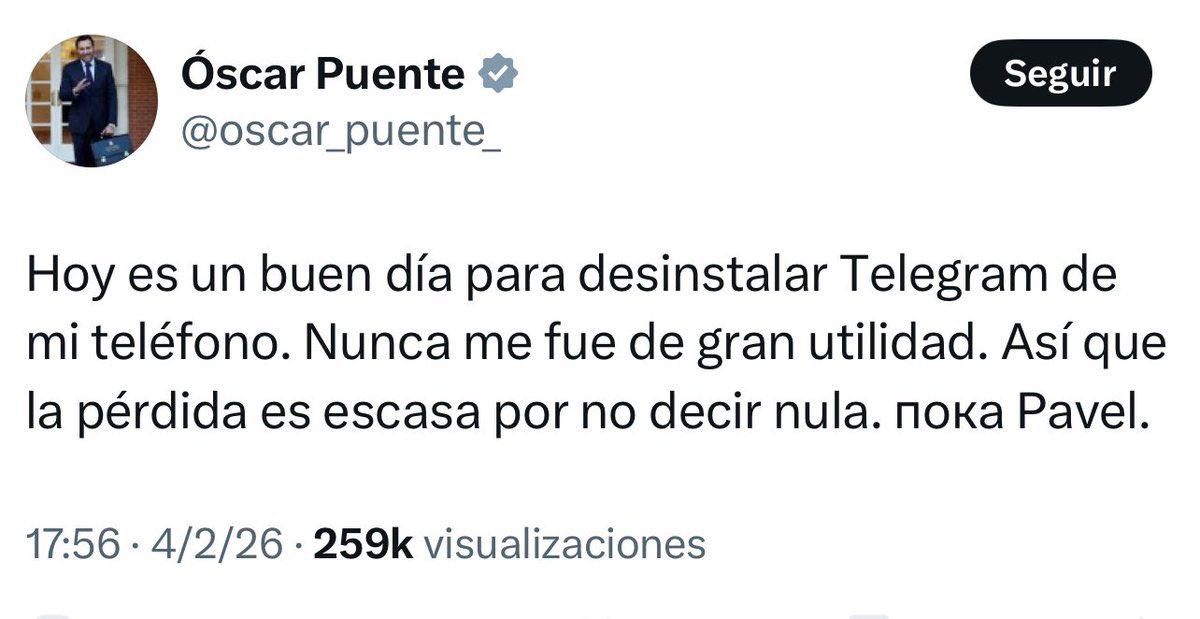 Es una ventaja que cada uno de nosotros pueda desinstalar Telegram de nuestros teléfonos. Es una desventaja que no podamos desinstalar a Oscar Puente de la gestión de las infraestructuras que utilizamos: no sólo no ha sido útil sino bastante dañino.
