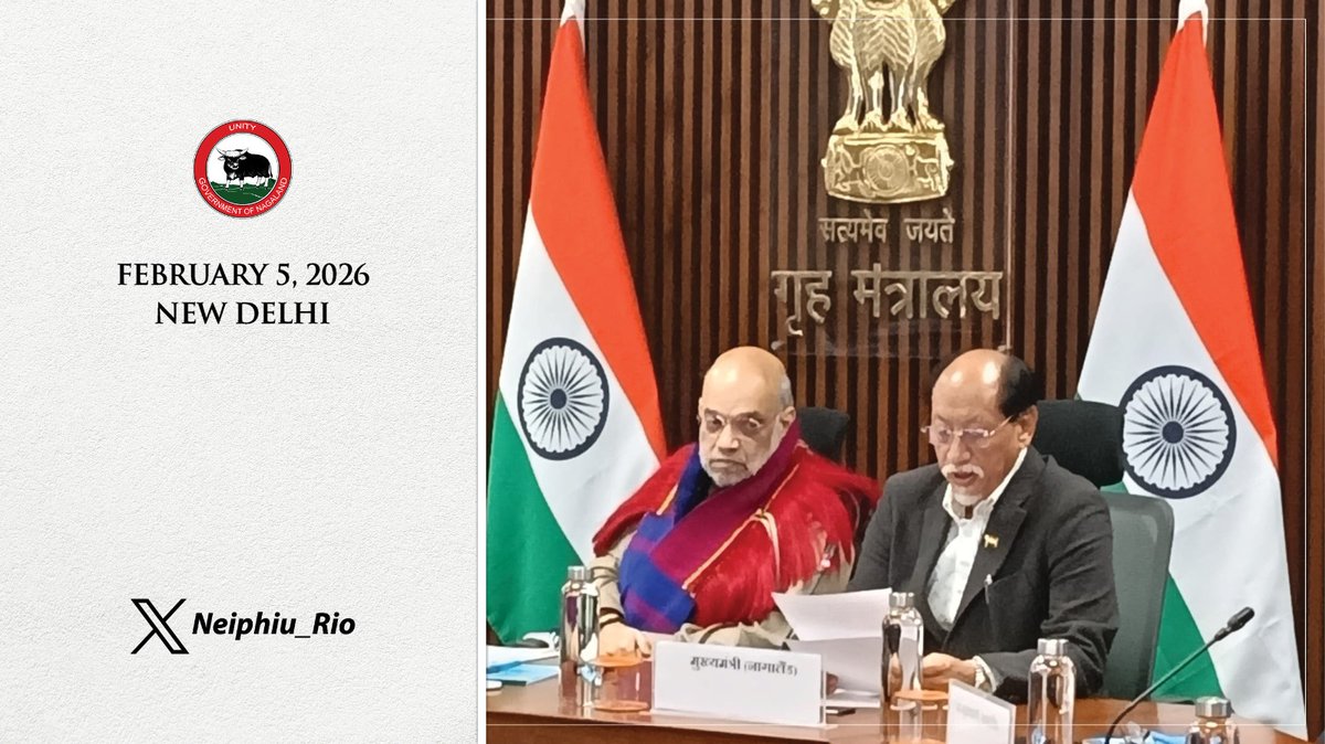 Neiphiu_Rio's tweet photo. I am happy to announce that today, 5th Feb 2026, the Govt. of Nagaland signed the Memorandum of Agreement (MoA) with the Govt. of India and the Eastern Nagaland Peoples’ Organisation for the formation of the ‘Frontier Nagaland Territorial Authority’ within the State of Nagaland.” https://t.co/xbfVbluj31