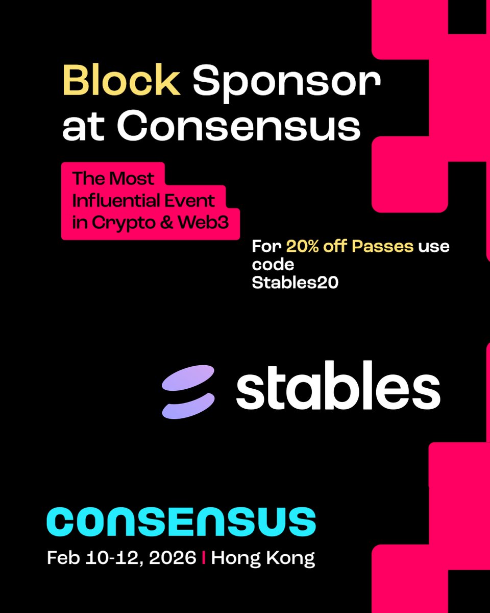stables_money's tweet photo. Stables is sponsoring @Consensus_HK by @CoinDesk this year.

As stablecoin adoption accelerates across APAC, Hong Kong is the place to be for real conversations about infrastructure, compliance, and what it takes to build payment rails that work.

Visit our team at booth 3310. https://t.co/3690Txbrxb