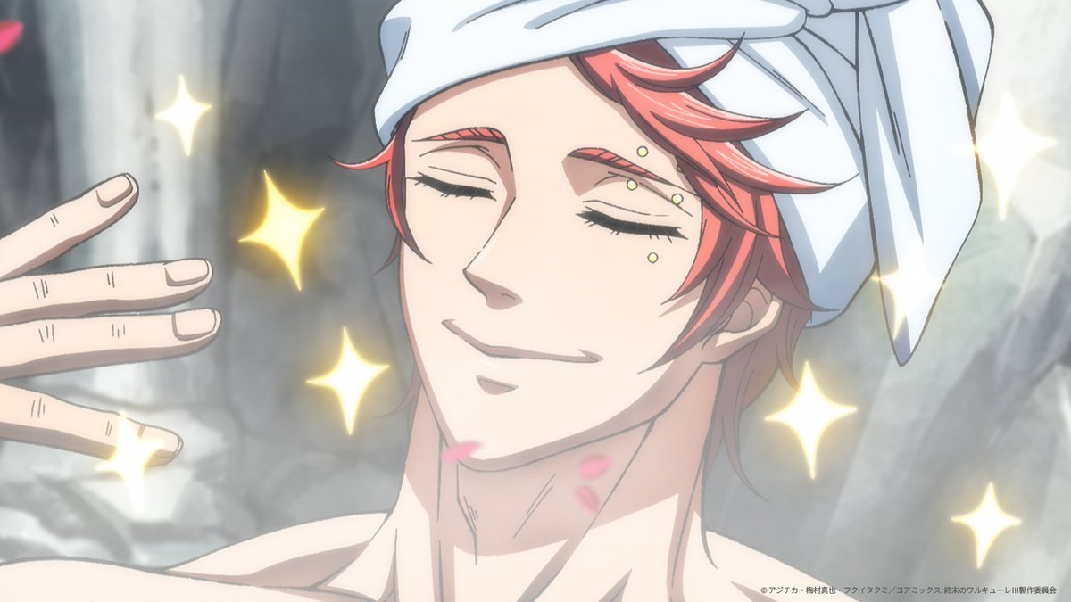 今日は #お風呂の日
アポロン様も、戦いの前に、ひと息…？ついています ♨

In Japan, today is Bath Day.
A moment of calm before the fight ♨

📺 #終末のワルキューレ Ⅲ Netflixにて配信中！
“Record of Ragnarok III” begins streaming on Netflix !
ragnarok-official.com
#wbj_anime