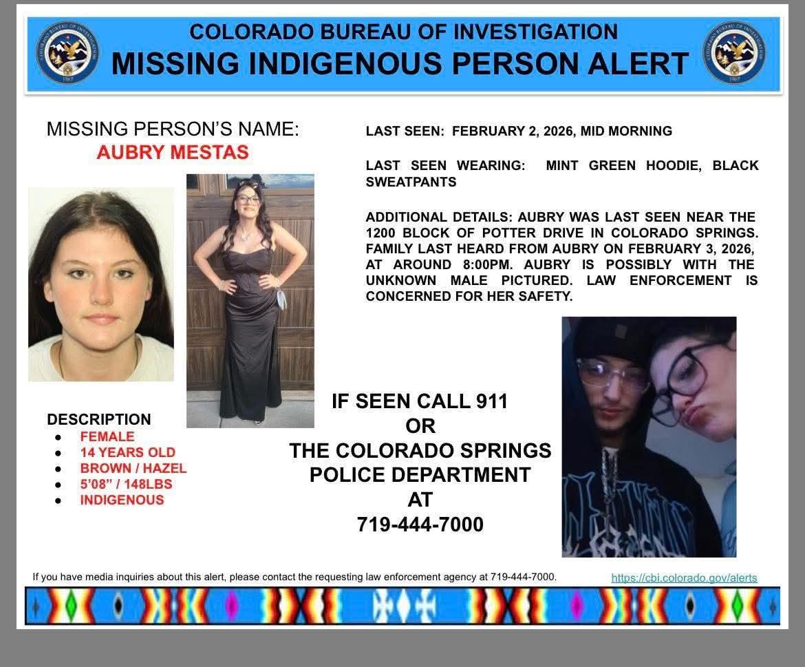 KatKatButterfly's tweet image. #MISSINGINDIGENOUS CHILD ALERT - CONCERN FOR SAFETY 🚨 14-year-old Aubry Mestas has been missing from Colorado Springs, Colorado since mid-morning on 2/2/26. She was last seen near the 1200 block of Potter Drive. 
#MISSINGCHILD #AubryMestas ##MissingChild #Indigenous
