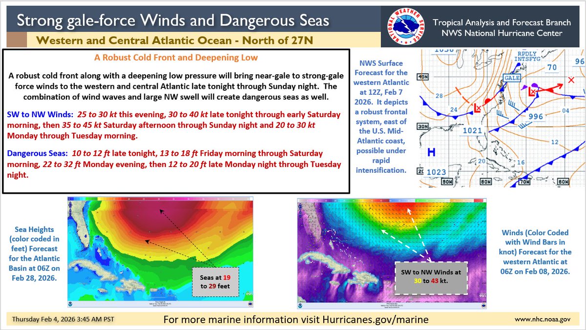 NHC_TAFB's tweet image. #Dangerous marine conditions are forecast for the western and central Atlantic for the next several days.  #Marine interests in the region need to monitor this developing situation and plan accordingly.