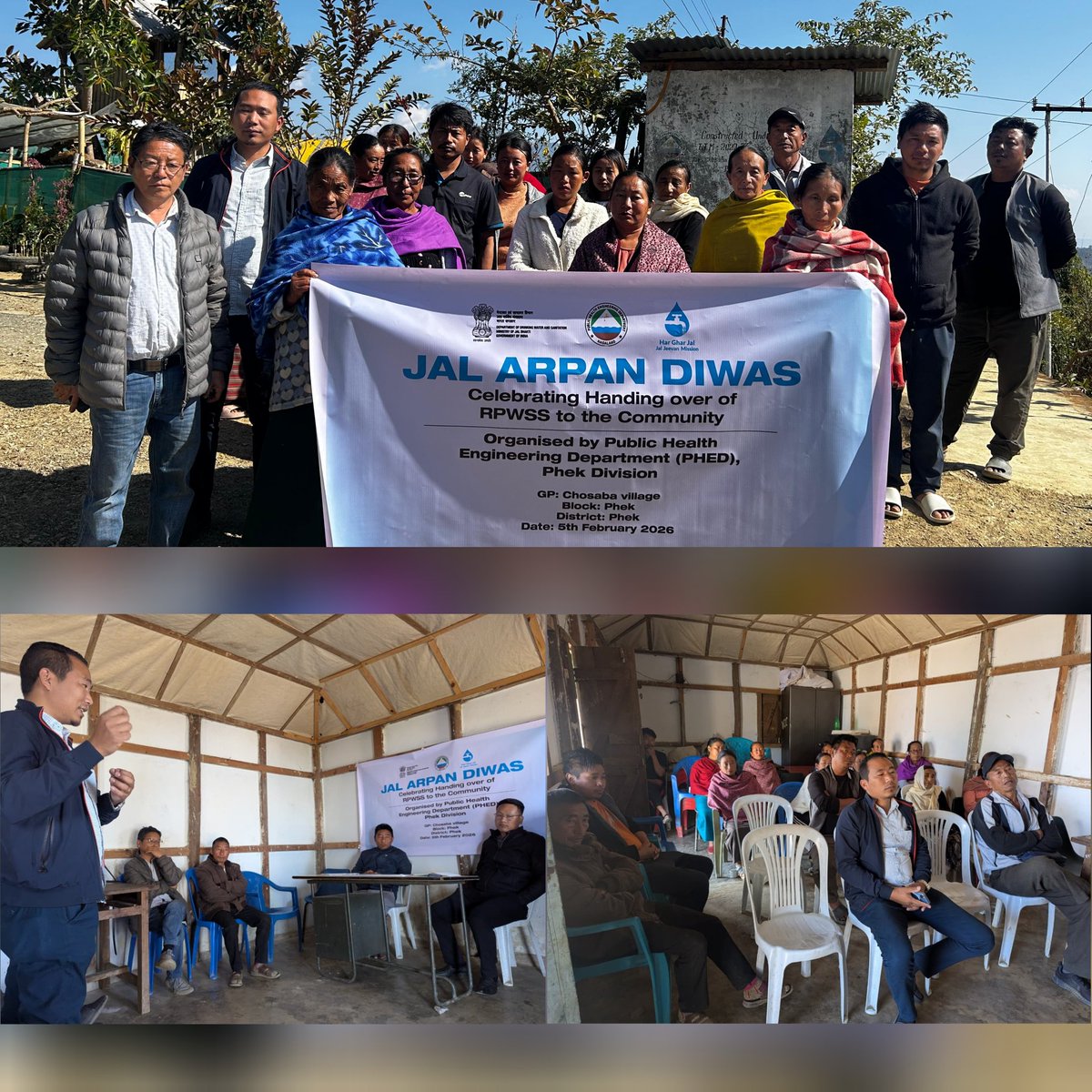 JJM_Nagaland's tweet photo. Jal Arpan Diwas was celebrated on 5th February 2026 at Chosaba village under Phek District with great community participation . #Handing over of the Rural Piped Water Supply Scheme (RPWSS) to the village community.
#jalwalk
#jal pledge https://t.co/J2amSjTS6Q