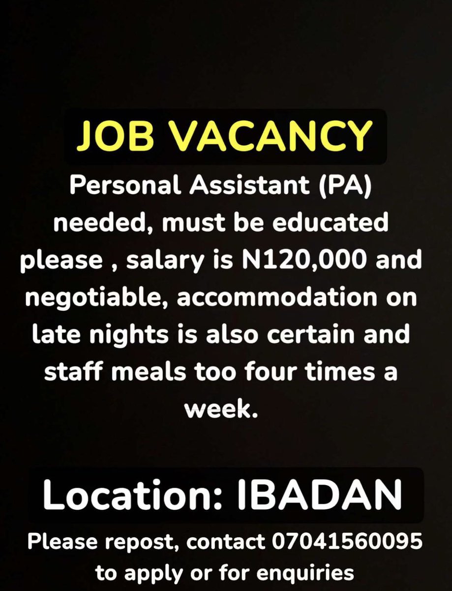 ms___dale's tweet photo. Vacancies ‼️

Please tag someone that might need this opportunity. 

Location: Ibadan. https://t.co/FHCjsUhfft