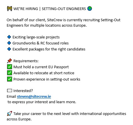 SiteCrewLimited's tweet image. #Hiring #SettingOutEngineer #EngineeringJobs #ConstructionCareers #Groundworks #RCStructures #EUJobs #RelocationJobs #SiteCrew #NowHiring