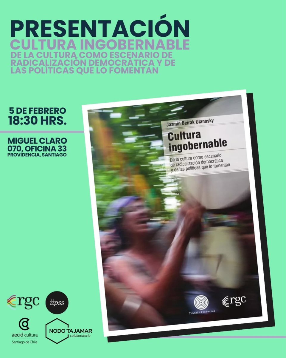 RGC_Ediciones's tweet image. ¡Hoy nos vemos en #Chile! 🇨🇱

​📢@jbeirak estará presentando "Cultura Ingobernable" en Santiago, acompaña @TPeters_N.

La entrada es gratuita, tendremos ejemplares del libro de Jazmín y otros títulos de #RGC para que puedas llevarte el tuyo.