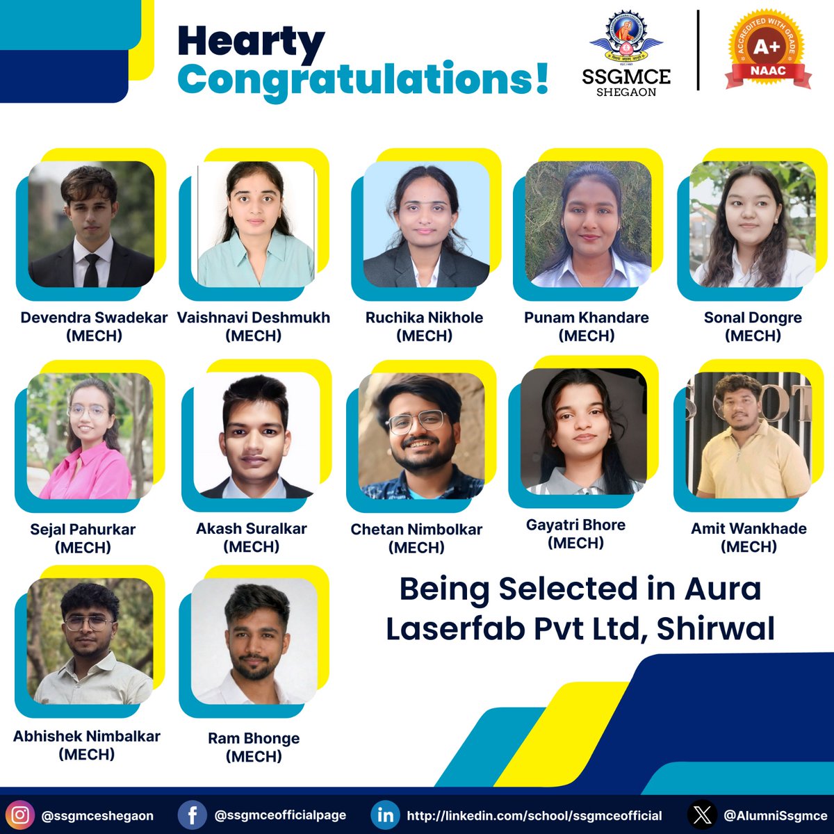 AlumniSsgmce's tweet photo. π Proud Moment for SSGMCE, Shegaon! π
#SSGMCE #SSGMCEShegaon #Placements #CampusPlacements #ProudMoment
#FutureLeaders #EngineeringSuccess #CareerBegins #StudentAchievements https://t.co/75MwSKDqoJ
