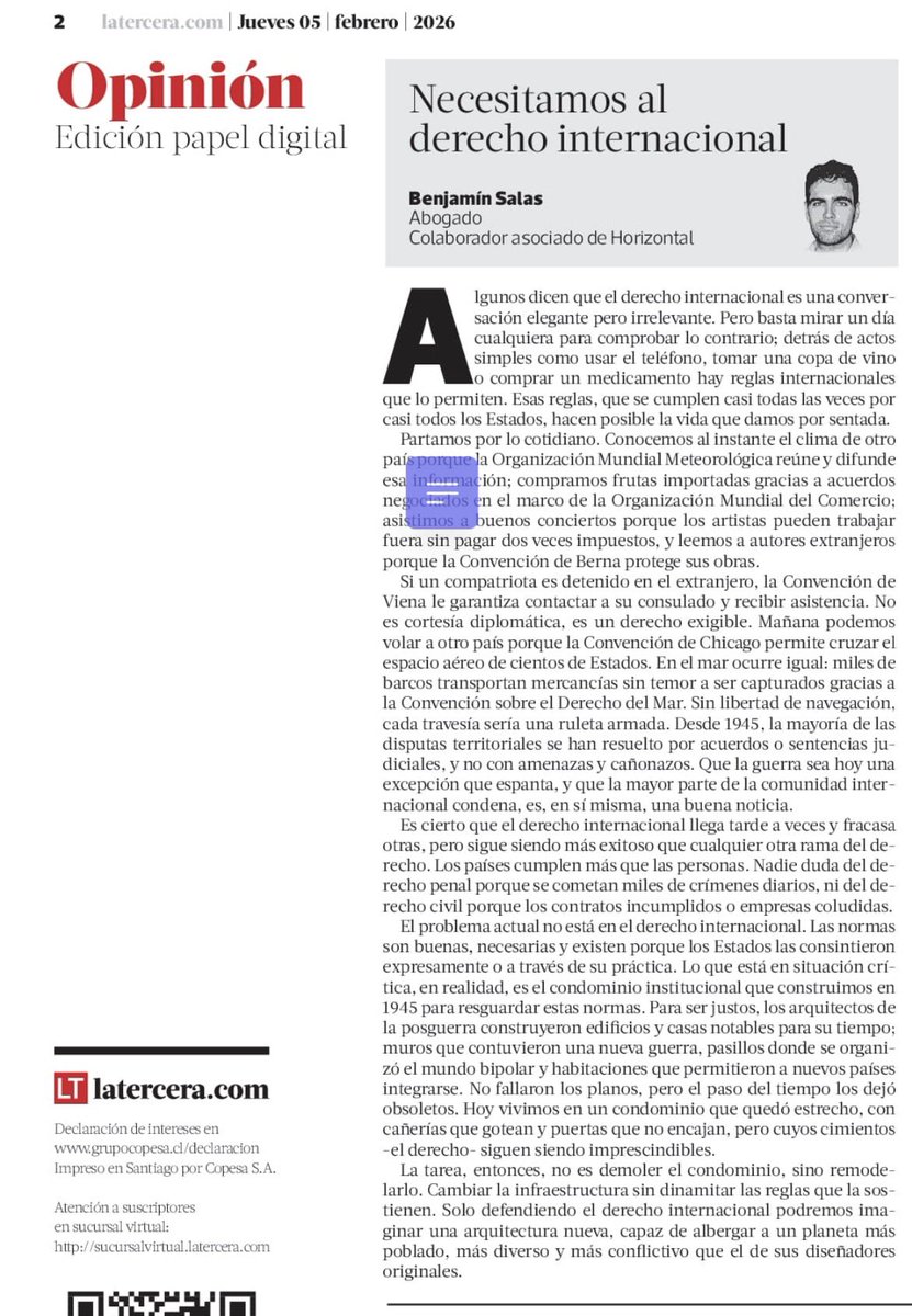 Mi columna de hoy en <a href="/latercera/">La Tercera</a> sobre la importancia del derecho internacional
