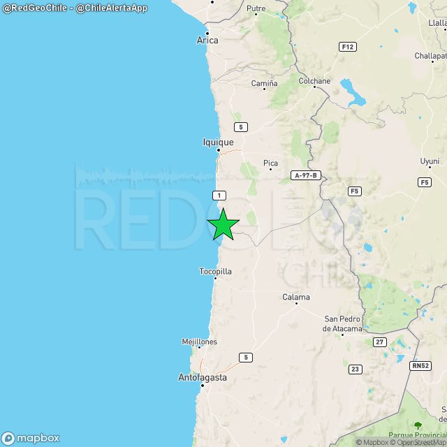 RedGeoChile's tweet photo. REVISADO ⚠️ | Un sismo de magnitud 4.2 (ML) ocurrió a las 06:01:44 horas de hoy, jueves 5 de febrero de 2026, a 55 km al sur de #Patache (región de #Tarapacá), con una profundidad de 71 kilómetros (Fuente: #CSN).
🚩 Lista de intensidades en la escala de Mercalli Modificada:
Alto Hospicio: II*
Fuente: (*) Red de Informantes Mercalli de RedGeoChile.