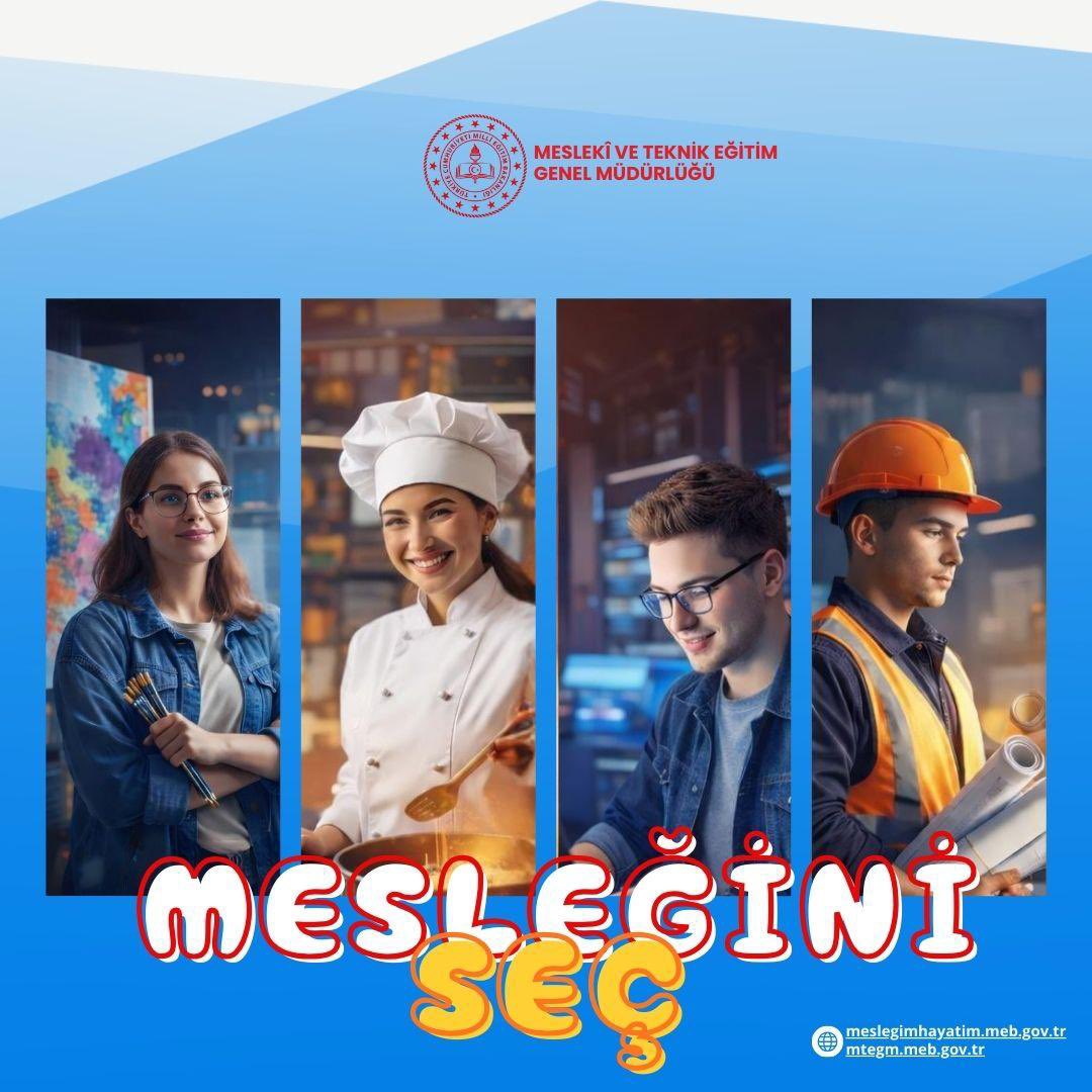 Atölyede, mutfakta, sahada, teknolojinin içinde…
Hayallerin nerede ise mesleğin orada. 🌟💫

🎯 Mesleğini seç, hayatını tasarla.

#MeslekiveTeknikEğitim
#MTEGM