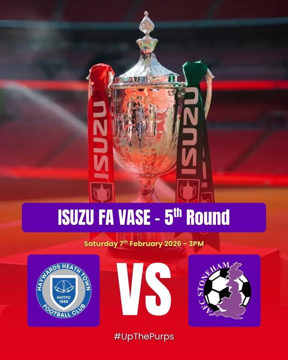 Saturday 3pm
Haywards Heath v AFC Stoneham

We travel to Sussex on Saturday for our FA Vase last 16 game against the warm cup favourites Haywards Heath.

We enter the game as underdogs with nothing to lose and everything to gain.

(1/2)