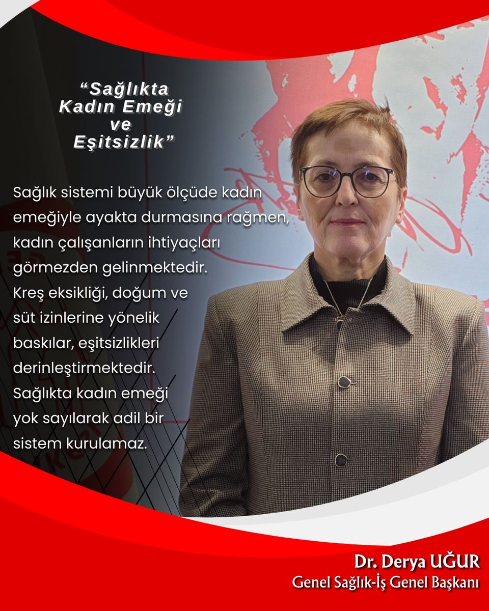 SAĞLIKTA KADIN EMEĞİ VE EŞİTSİZLİK

"Sağlık sistemi büyük ölçüde kadın emeğiyle ayakta durmasına rağmen, kadın çalışanların ihtiyaçları görmezden gelinmektedir. Kreş eksikliği, doğum ve süt izinlerine yönelik baskılar eşitsizlikleri derinleştirmektedir. Sağlıkta kadın emeği yok