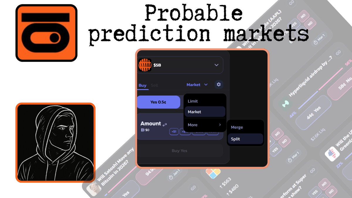 GM friends 

Probable has added a new type of trading to its prediction markets platform   <a href="/0xProbable/">Probable</a> 

and it's called 𝗦𝗽𝗹𝗶𝘁

Now I will tell you in detail what it is ? 

> You choose any market
> You select the Split mode
> You enter the USDT amount
> YES and NO shares