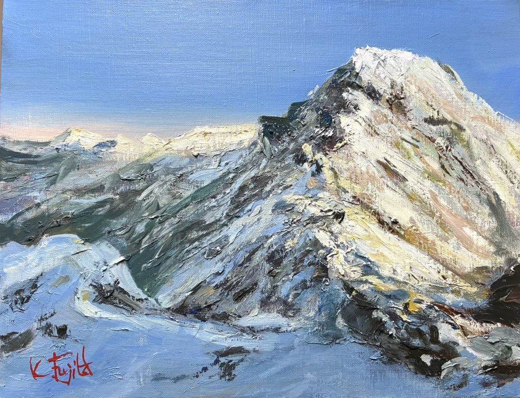 赤岳より雪の横岳、奥ノ院 油彩 F6 完成 赤岳からの眺める北方の風景