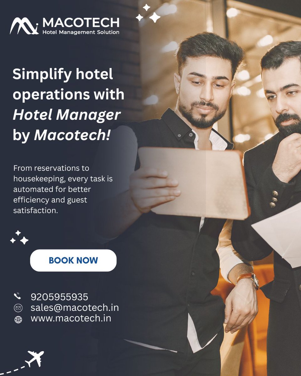 MacoTechLtd's tweet photo. Simplify hotel operations with Hotel Manager by Macotech 🏨
🚀 Ready to upgrade your hotel management? Book your 7-Day Free Trial today!
📞 Call: 9205955935
📧 Email: sales@macotech.in
🌐 Visit: https://t.co/guWYbFODpF

#HotelManager #HotelManagementSoftware #HotelAutomation https://t.co/HcaxEFys0Z