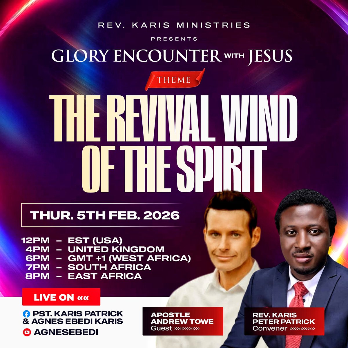 PastorKaris's tweet photo. Revival Wind of d Spirit is blowing hard n it is spreading at d speed of light,cutting across nations of d world. My Father in the Lord, Apostle Andrew Towe will be taking us into this revival,in a dimension we have never seen before by the efficacy and tenacity of d Holy Spirit https://t.co/jQSfHoJPZS