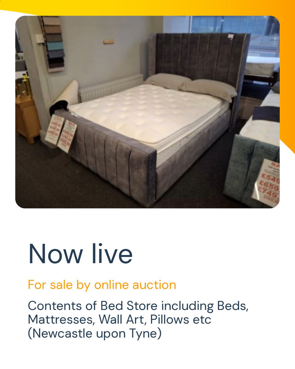 Eddisons_assets's tweet image. NOW LIVE!

Contents of Bed Store including Beds, Mattresses, Wall Art, Pillows etc

Location: Newcastle upon Tyne, NE1 2TE

Viewing: Friday 6 February 2026 between 11am and 1pm

Auction Closes from 10am Monday 9th February 2026

auctions.eddisonsassets.com/auctions/9539/…

#onlineauction #bedding