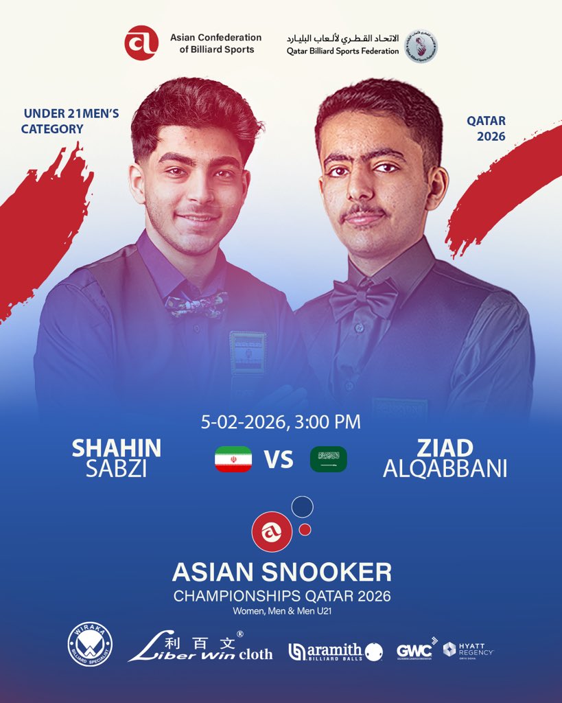 🔴 LIVE STREAM | Asian Men Snooker Championship

🇮🇷 SHAHIN SABZI  
🆚
🇸🇦 ZIAD ALQABBANI

🕙 3:00 PM
📅 5 February 2026

Watch the match live on our official stream: 
youtube.com/live/u2DLbKDsY…