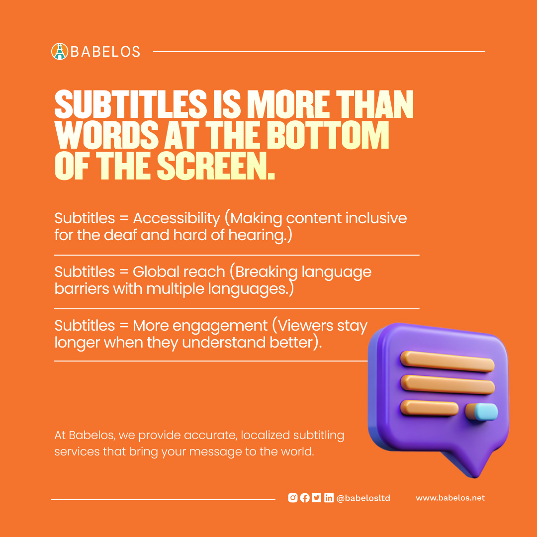 Babelos's tweet photo. Boost your videos with professional subtitles today!
Send us a DM or visit website https://t.co/dqyK3h4JeQ to get started.

#babelosltd #translationcompany #subtitile https://t.co/gyH3Xhydw6