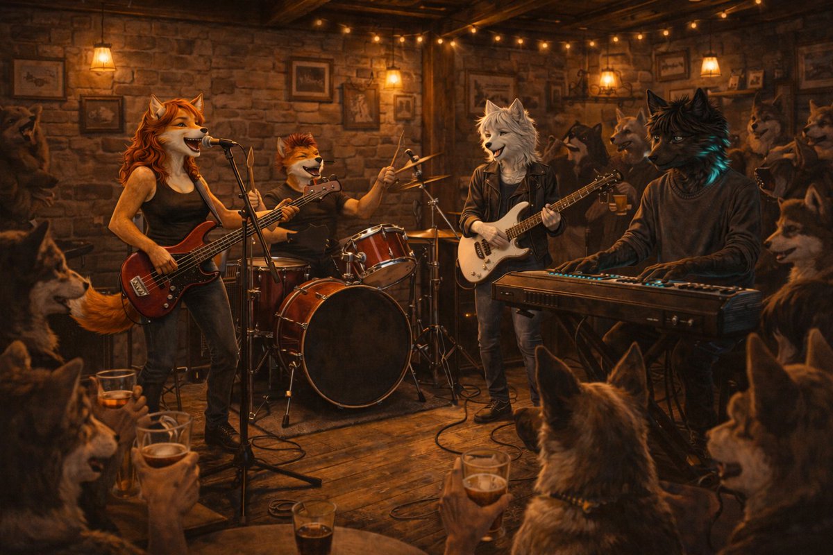 Alexwraylewis's tweet photo. Not a bad turn out for #vulpinevortex. 45 mins of #moralrightsrevoked and a couple from #retromercurytomorrow got the crowd wanting more. Let's hope things are on the up for them.
#AIart #furryaiart #furryfandom #furries #punk #music #metal https://t.co/GwRv5S3HfI