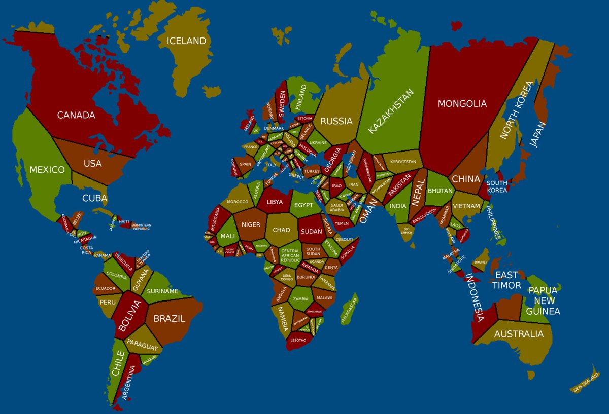 vintagemapstore's tweet image. World Map if borders were decided by nearest capital.
