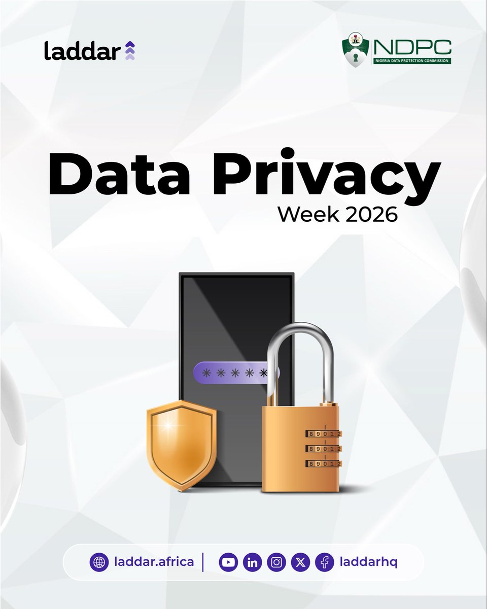 laddarHQ's tweet photo. This year’s Data Privacy Week is another reminder that people’s data matters always.

At Laddar, data protection and privacy aren’t just checkboxes; they’re a commitment.

Proud to be NDPC certified and committed to safeguarding every piece of data entrusted to us.

#dataprivacy https://t.co/gNFiP5vu2h