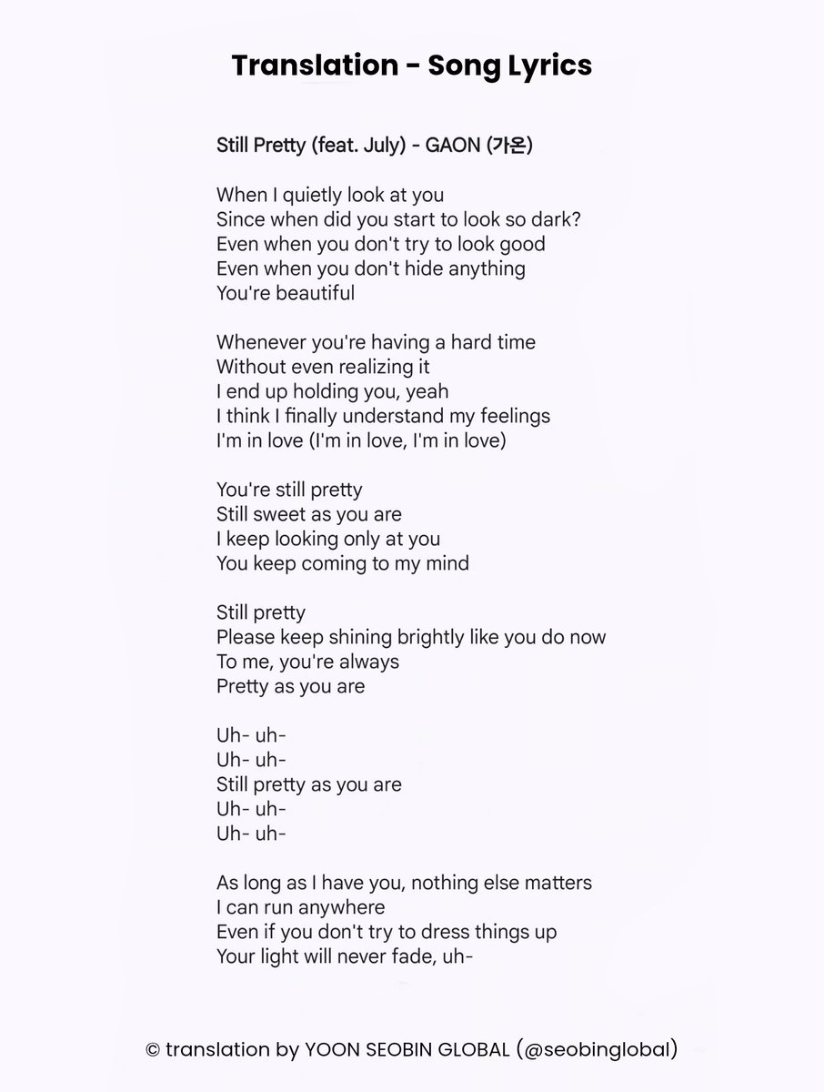 seobinglobal's tweet photo. ➡️ Translation of the song lyrics
#윤서빈 #YoonSeobin #AAA
#AAA건전지입니다만 #MyHeartIsAAA
#StillPretty #GAON #가온 https://t.co/uRRmM77mT1