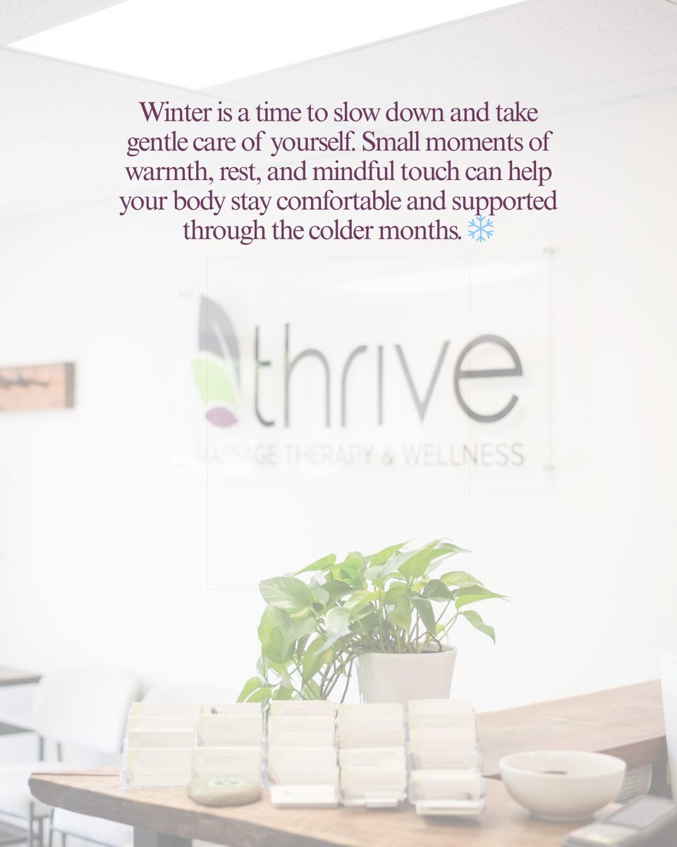 ❄️ Colder days ask us to move a little slower and be a little kinder to ourselves.
Rest, warmth, and intentional care can make winter feel more nourishing than heavy.

thrivemassagewellness.com