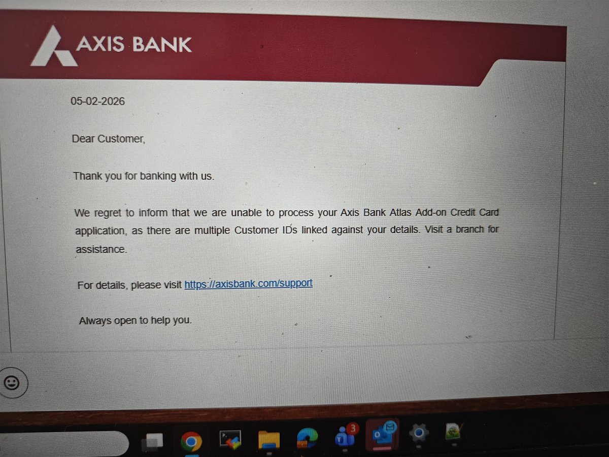 myr179's tweet photo. @AxisBank : This is the second time my add on application has failed stating there are multiple customer ids against my name. I did visit a branch to sort this out, but it did not help. Please resolve this ASAP. https://t.co/w5m5MZkAbD