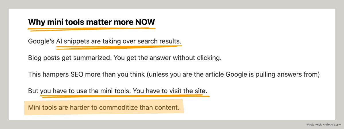 The argument for building mini tools, from @tibo_maker's newsletter

Like him, I'm building lots too