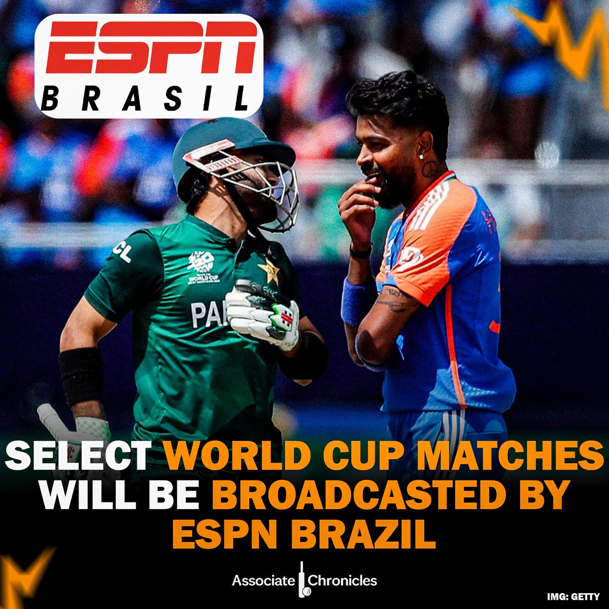 AssociateChrons's tweet photo. 🇧🇷 ESPN Brazil to broadcast select T20 World Cup matches with Portuguese commentary 📺🏏

They’ve been doing this since 2022, when high-profile games like India vs Pakistan and Australia vs England were shown in Portuguese. A big step for cricket exposure in Brazil. https://t.co/ByWRq1lseP