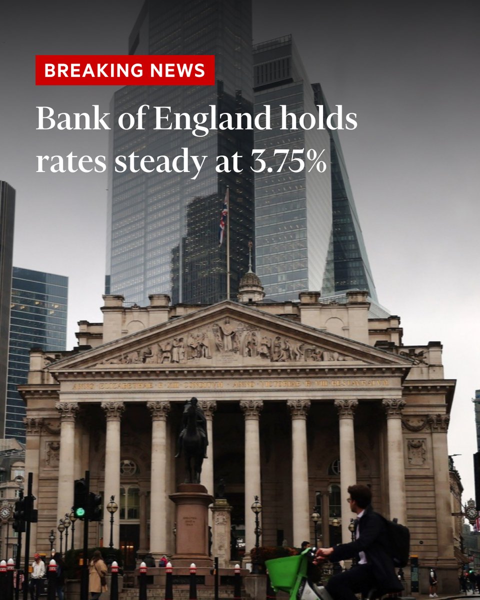 Breaking news: The Bank of England held borrowing costs at 3.75% on ...
